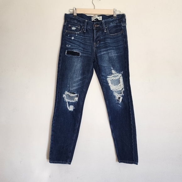 Abercrombie & Fitch Button-fly Distressed Boyfriend Straight Jeans size 0/25r - Picture 1 of 7
